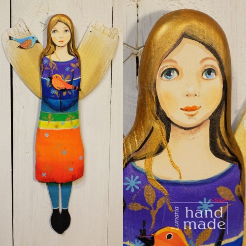 Ręcznie malowany wiszący anioł z ptaszkiem.jpg